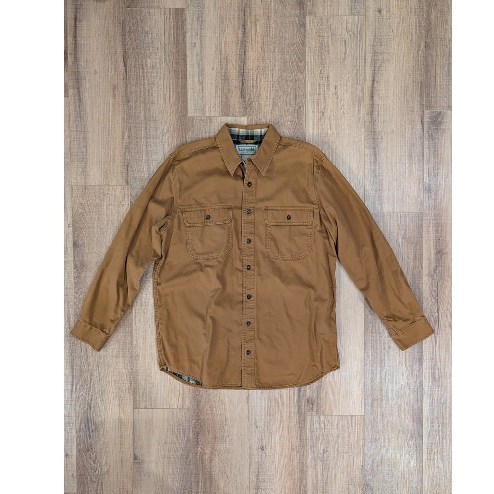 LL Bean Hurricane Shirt Mens M Reg Saddle Tan Flannel Lined Work Jacket 278634